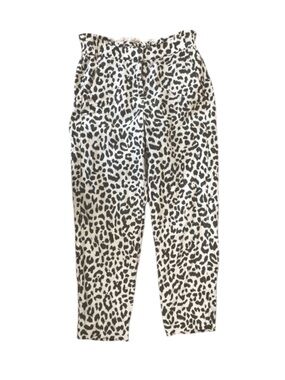 J. Crew Leopard Print Ruffle Waist Cropped Linen Pants